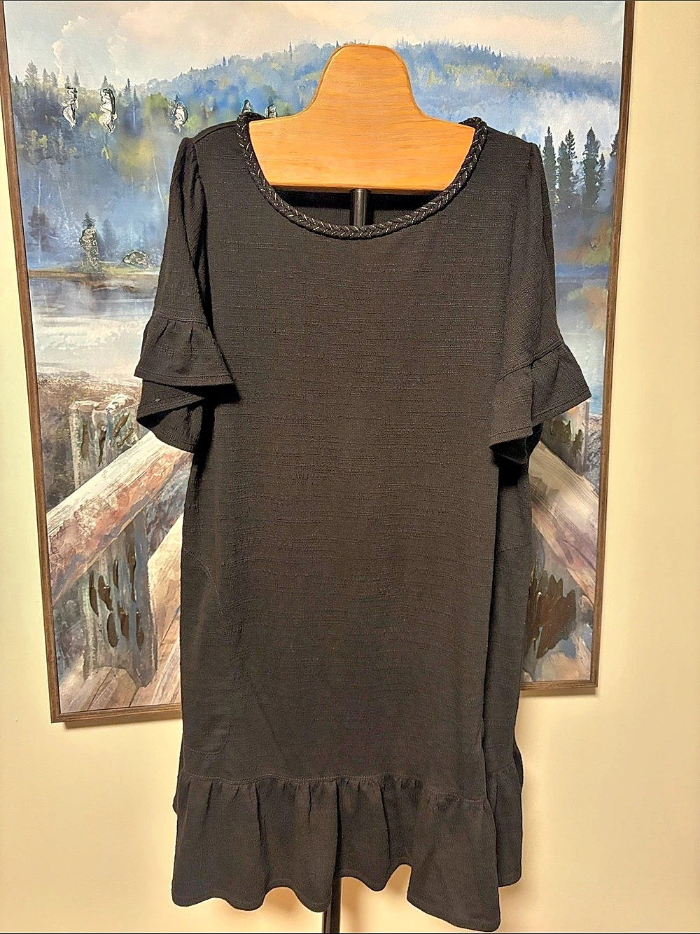 Max Studio Black Ruffle Sleeve Dress Size 1X Like New